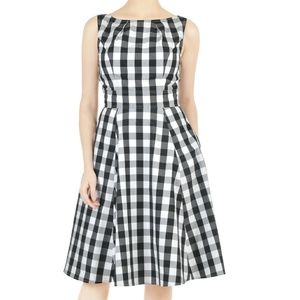 Black check fit and flare Eshakti cotton dress